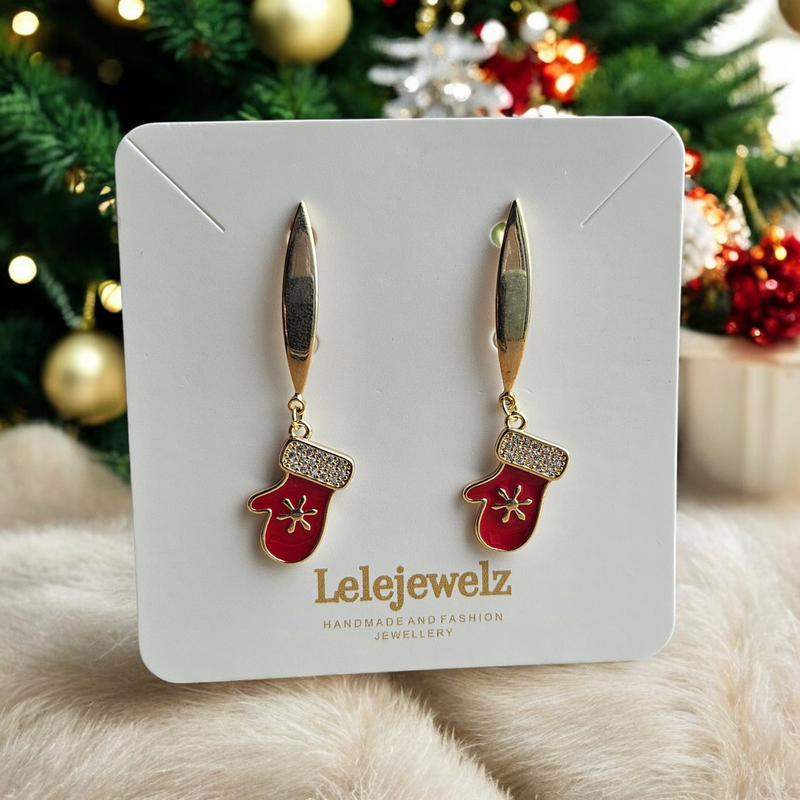 18K Christmas Stocking Bar Earrings