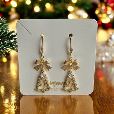18K Gold Plated Christmas Gold Bow Drop Earrings