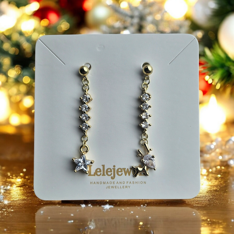 18K Gold Plated Star Rudolf Duo Drop Earrings