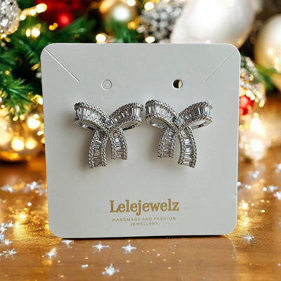 Sterling Silver Crystal Bow Earrings