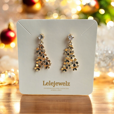 18K Gold Plated Chunky Flower Christmas Tree Earrings