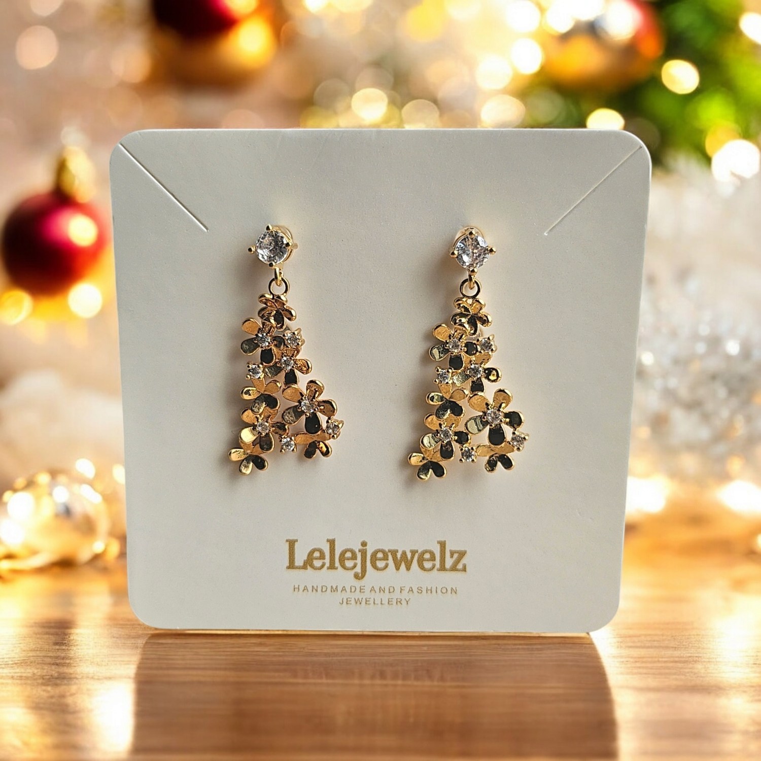 18K Gold Plated Chunky Flower Christmas Tree Earrings