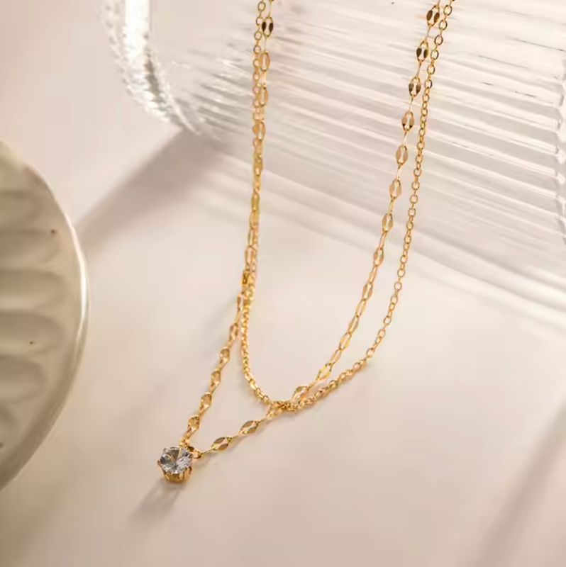 Waterproof Double Layered Sylvia Crystal Necklace