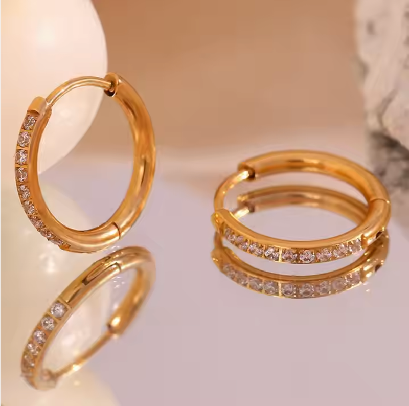 Round Crystal Bizel Hoop Earrings