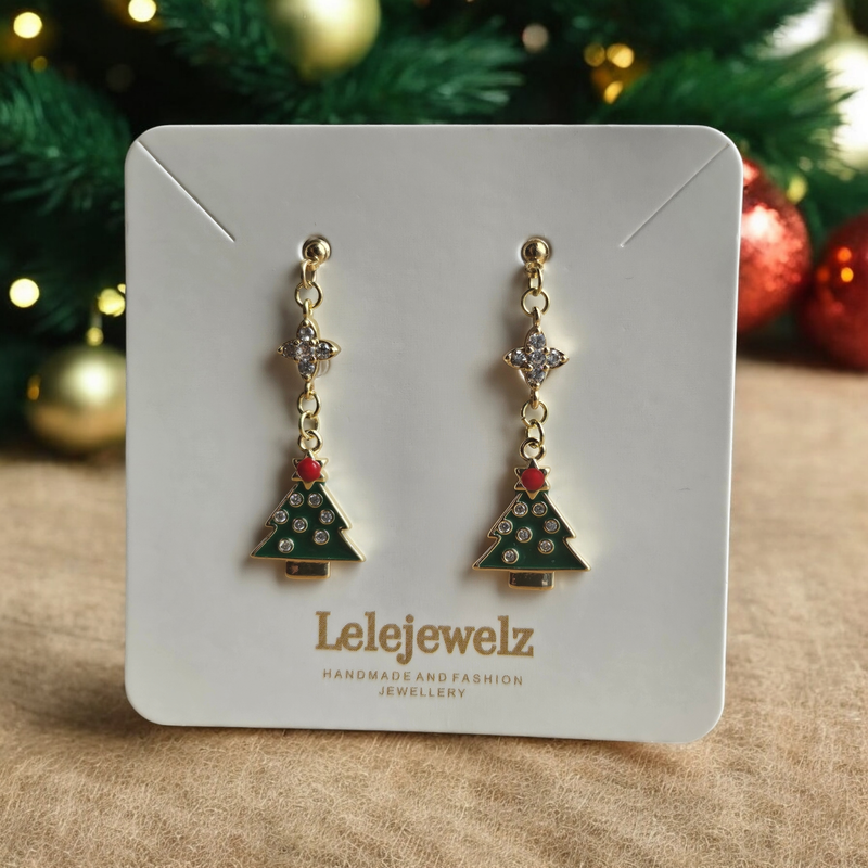 18K Gold Plated Cross Crystal Green Tree Earrings