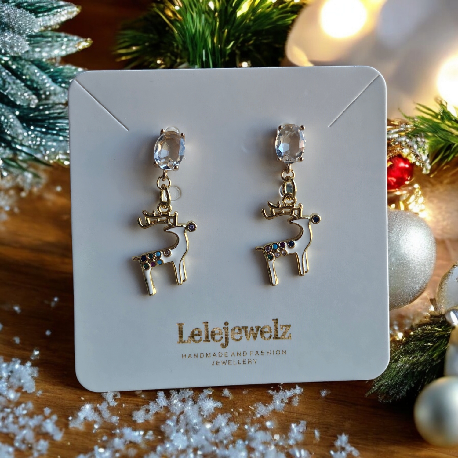 18K Gold Plated White Rudolf Earrings