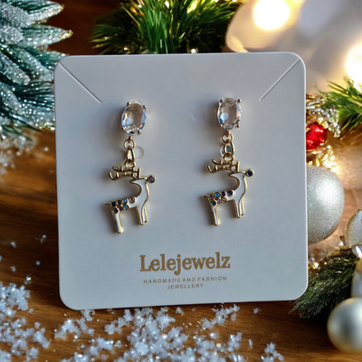 18K Gold Plated White Rudolf Earrings