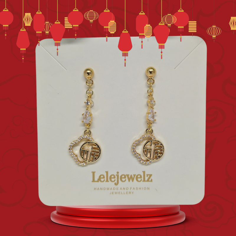 18K Gold Plated Lucky Coin Crystal Drop Earrings