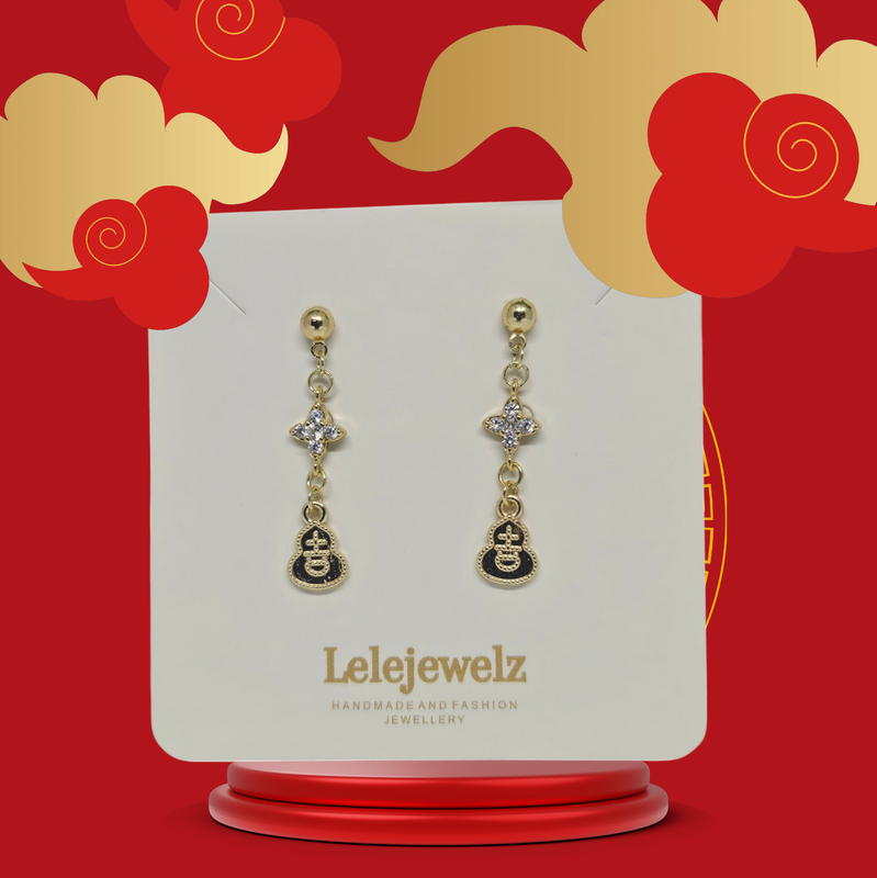 18K Gold Plated CNY Hulu Cross Earrings