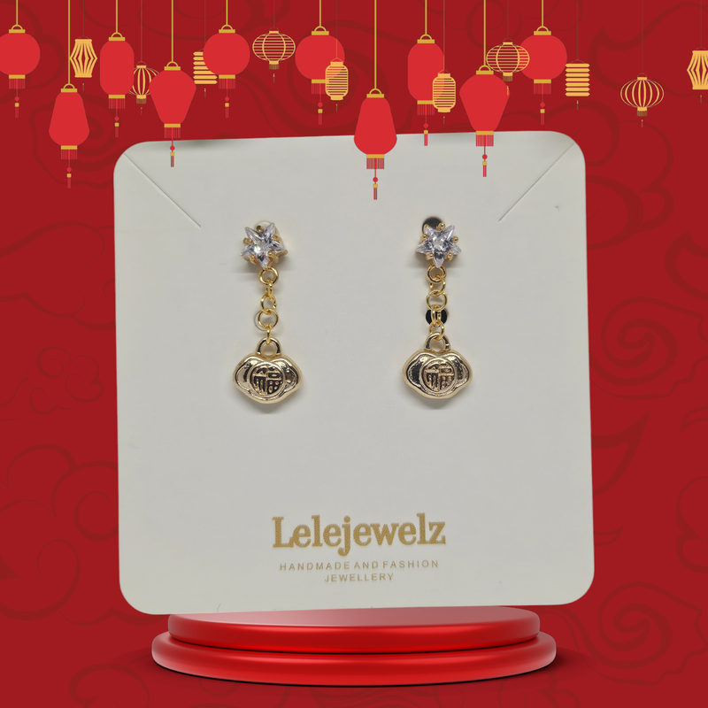 18K Gold Plated Money Bag Crystal Stud Earrings