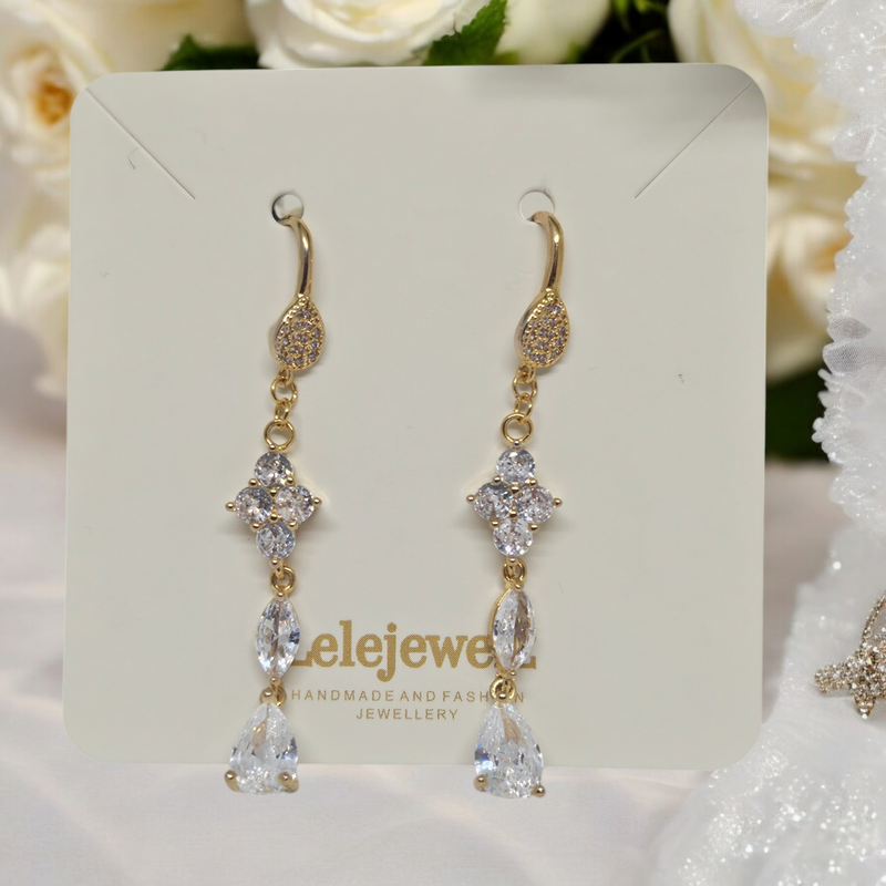 18K Gold Plated Crystal Clover Drop Earrings