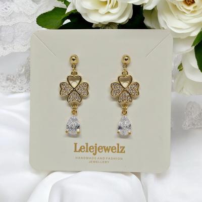 18K Gold Plated Crystal Cindy Clover Drop Earrings