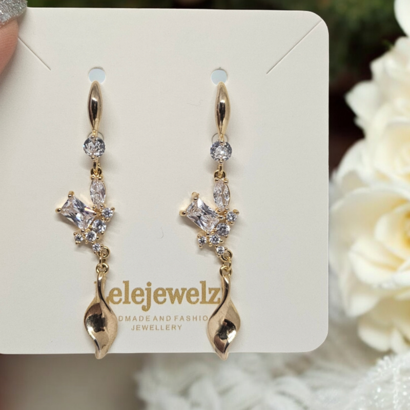 18K Gold Plated Crystal Irregular Ivy Drop Earrings