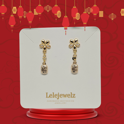 18K Gold Plated CNY Flower and Lucky Charm Earrings