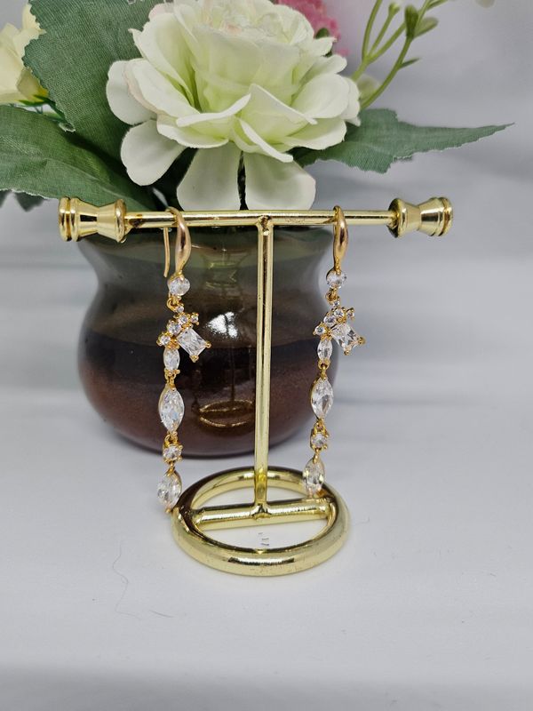 18K Gold Plated Crystal Irregular Linda Long Drop Earrings