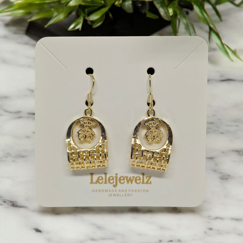 18K Gold Plated Teddy Bear Cage Earrings