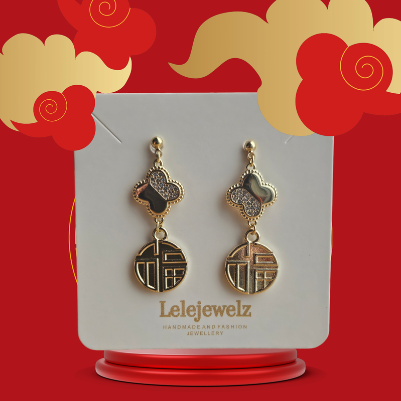 18K Gold Plated Clover Lucky Coin Earrings