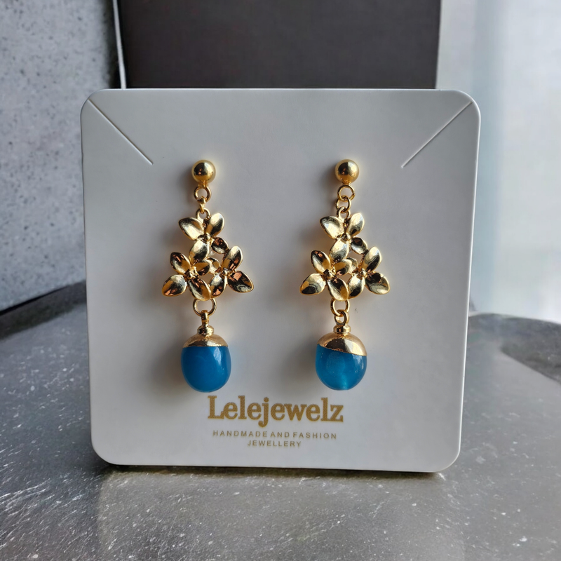 18K Gold Plated Flower Blue Stone Earrings