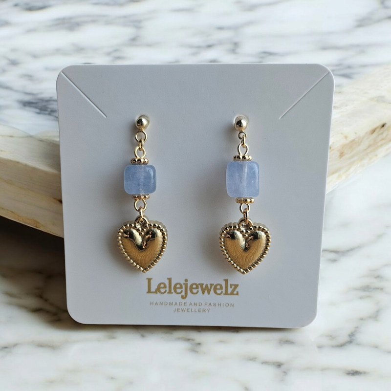 18K Gold Plated Blue Chalcedony Heart Earrings