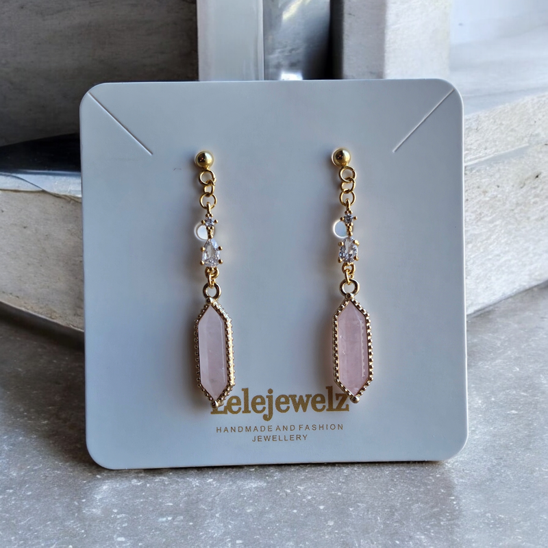 18K Gold Plated Crystal Rose Quartz Stone Earrings