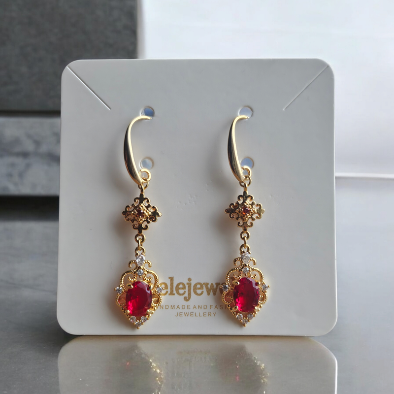 18K Gold Plated Ruby Marquise Drop Earrings