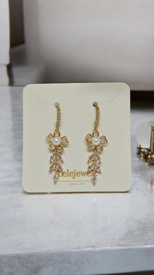 18K Gold Plated Flower Pearl Crystal Earrings
