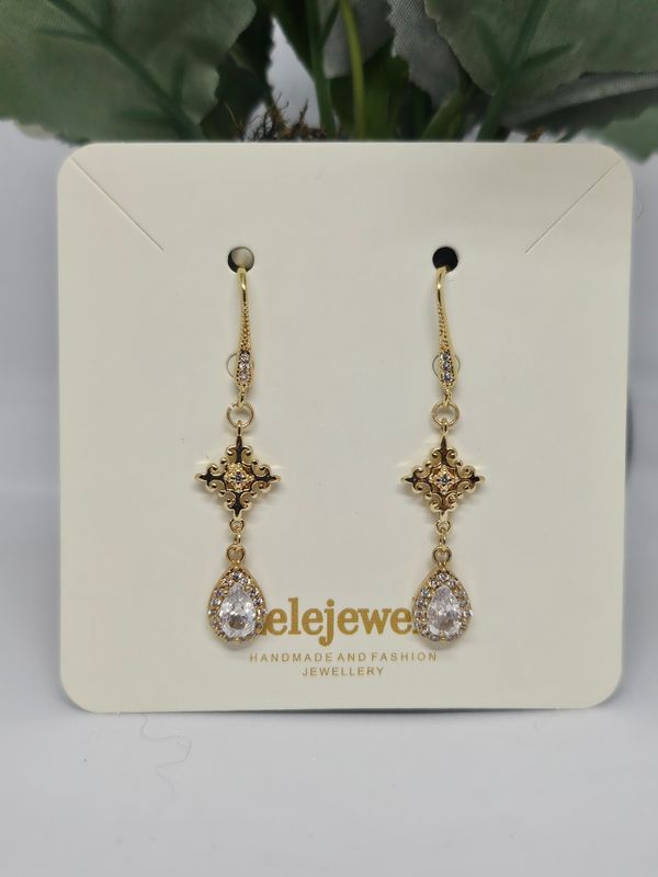 18K Gold Plated Simple Cross Crystal Earrings