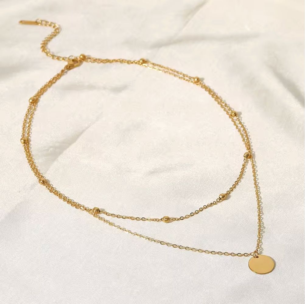 Waterproof Double Layer Beaded Round Pendant Penelope Necklace