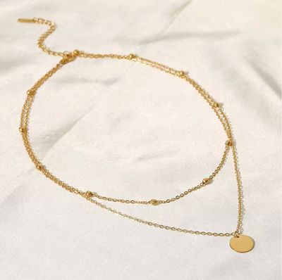 Waterproof Double Layer Beaded Round Pendant Penelope Necklace