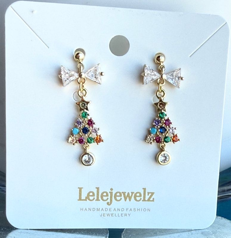 18K Crystal Bow Christmas Tree Earrings
