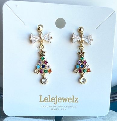 18K Crystal Bow Christmas Tree Earrings
