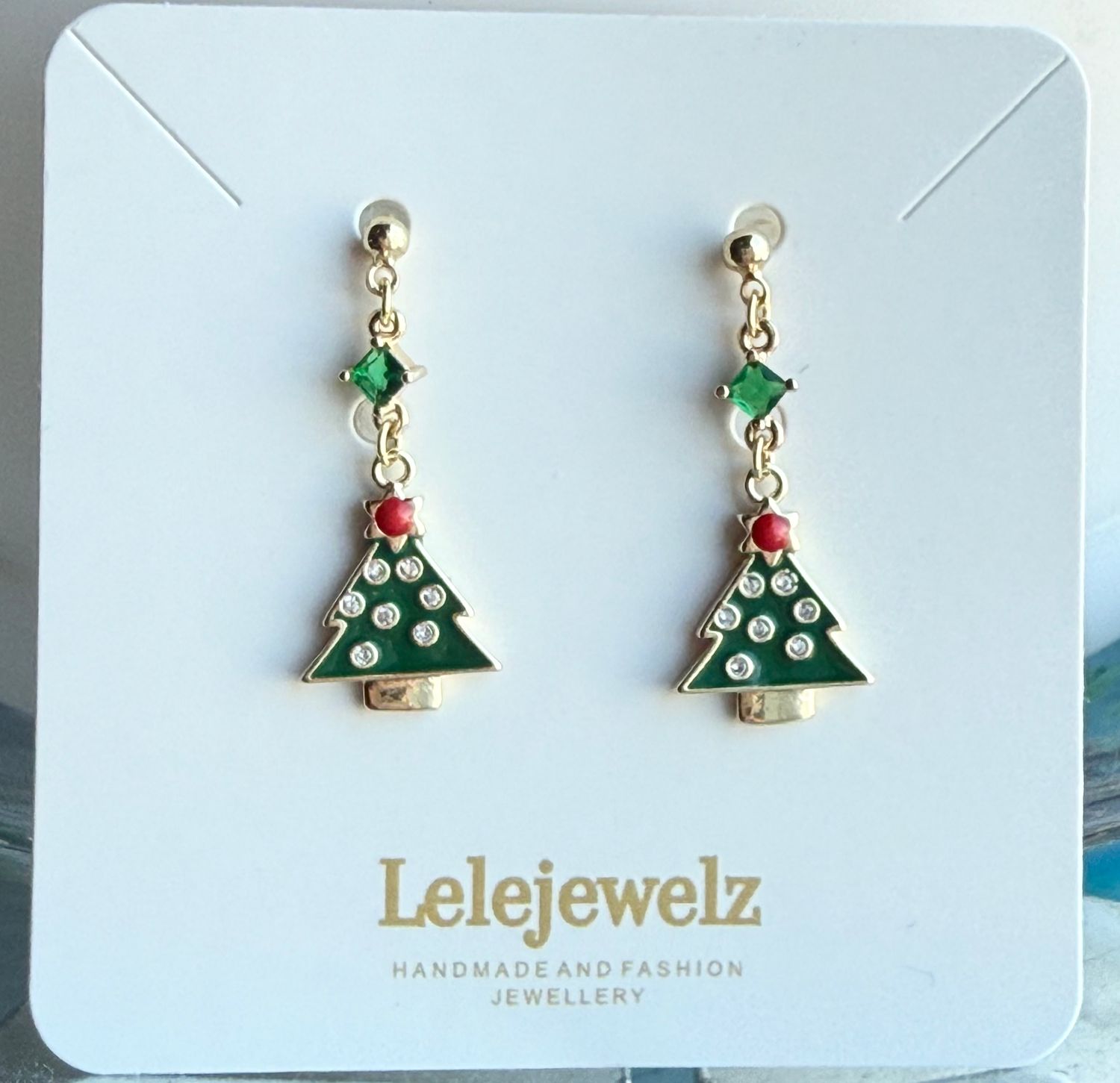 18K Green Gem Christmas Tree Earrings