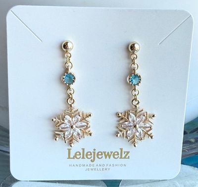 18K Blue Gem Snowflakes Christmas Earrings