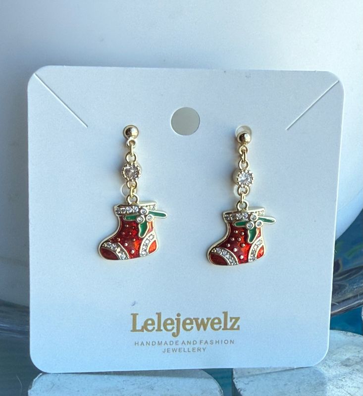 18K Crystal Red Stocking Earrings