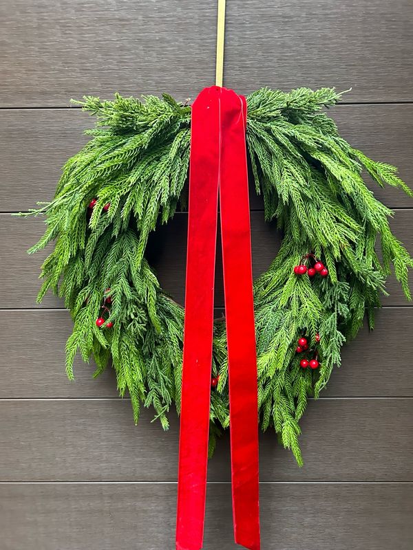 Couronne de pin Norfolk ruban rouge 