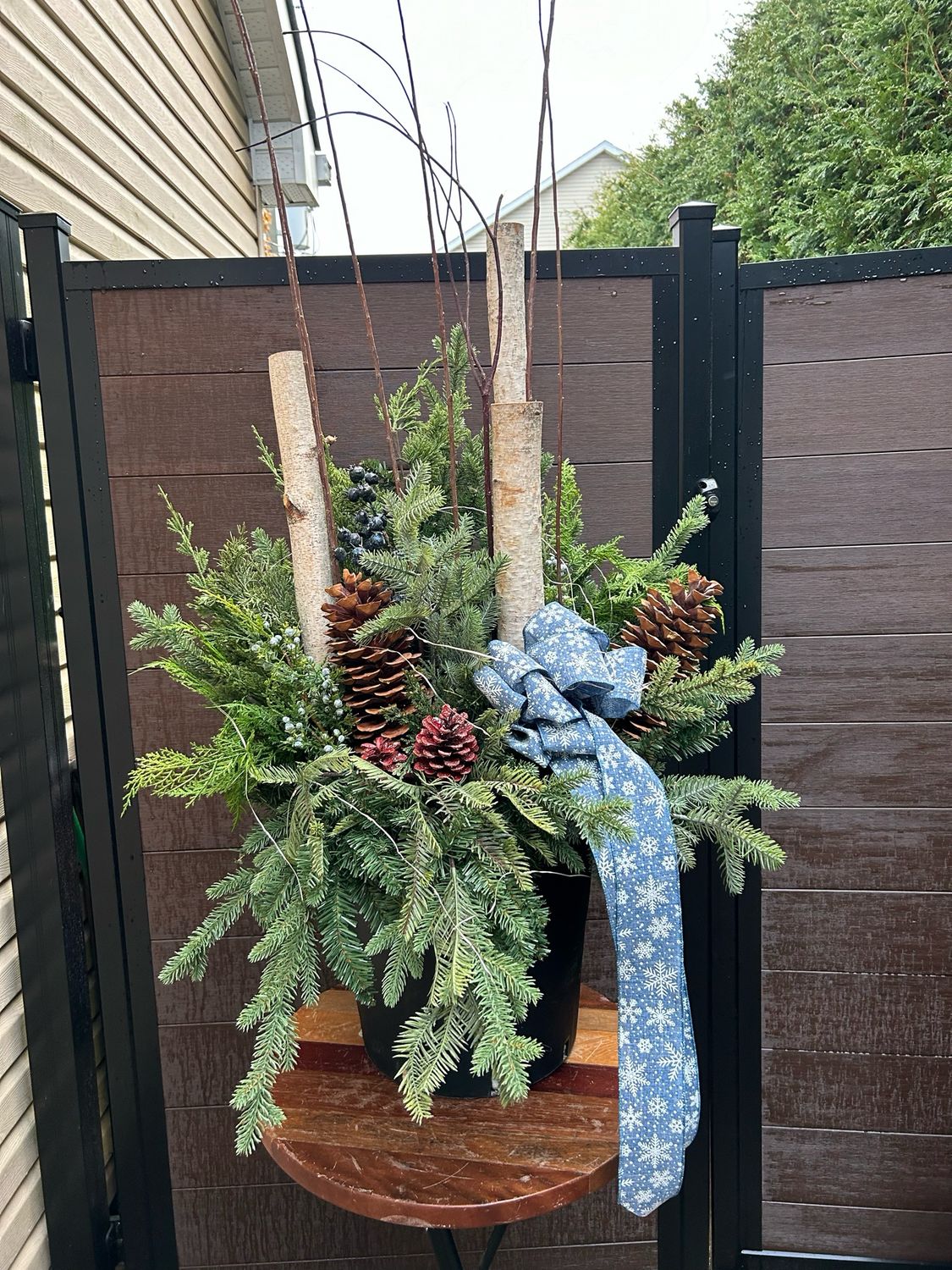 Bouquet hiver/ Noël ruban bleu