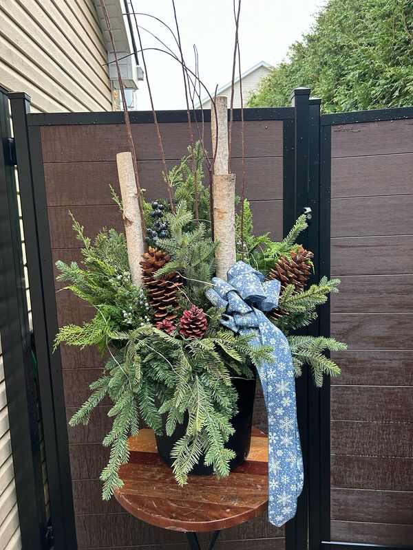 Bouquet hiver/ Noël ruban bleu