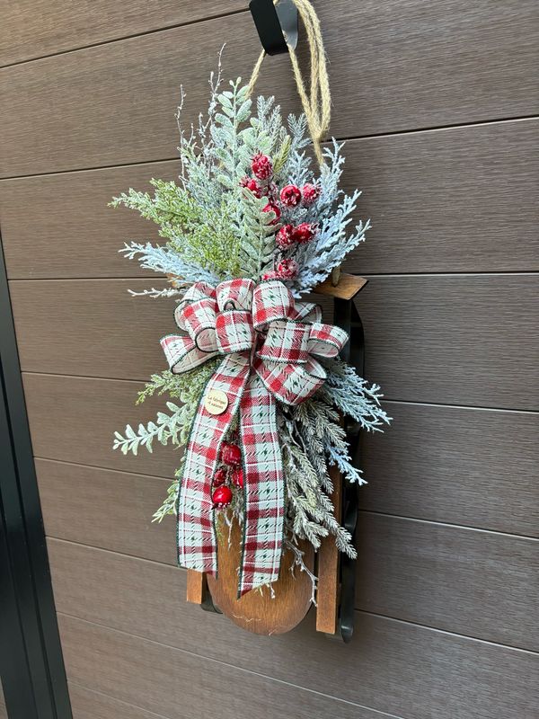 Traîneau rustique de Noël – Décoration murale ou de porte 