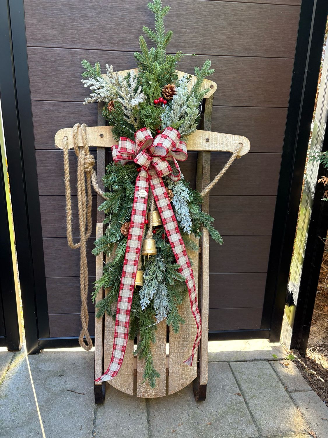 Traîneau décoratif en bois antique 48x26 pouces – Décoration de Noël rustique