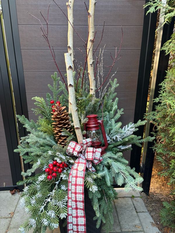 Arrangement de Noël artificiel 72 pouces avec lanterne rouge – Décoration rustique et festive faite à la main