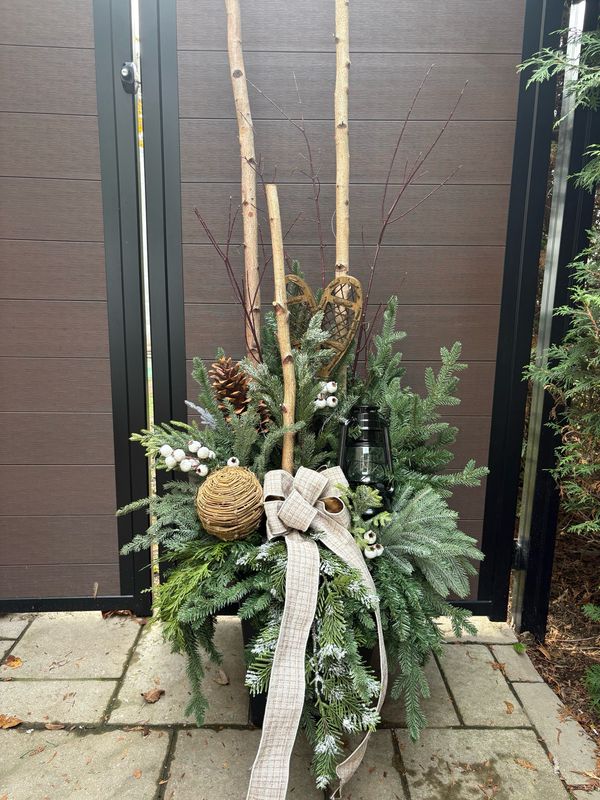 Pot extérieur de Noël – Style rustique et hivernal (artificiel) – 72 pouces