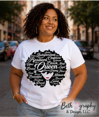 Black Queen Word Art Empowerment Graphic Apparel | T-Shirt, Sweatshirt &amp; Hoodie