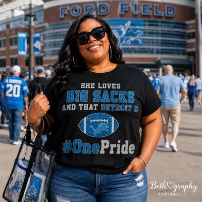Personalized "She Loves Big Sacks and That Your Team D" Funny Football Apparel | T-Shirt, Sweatshirt & Hoodie