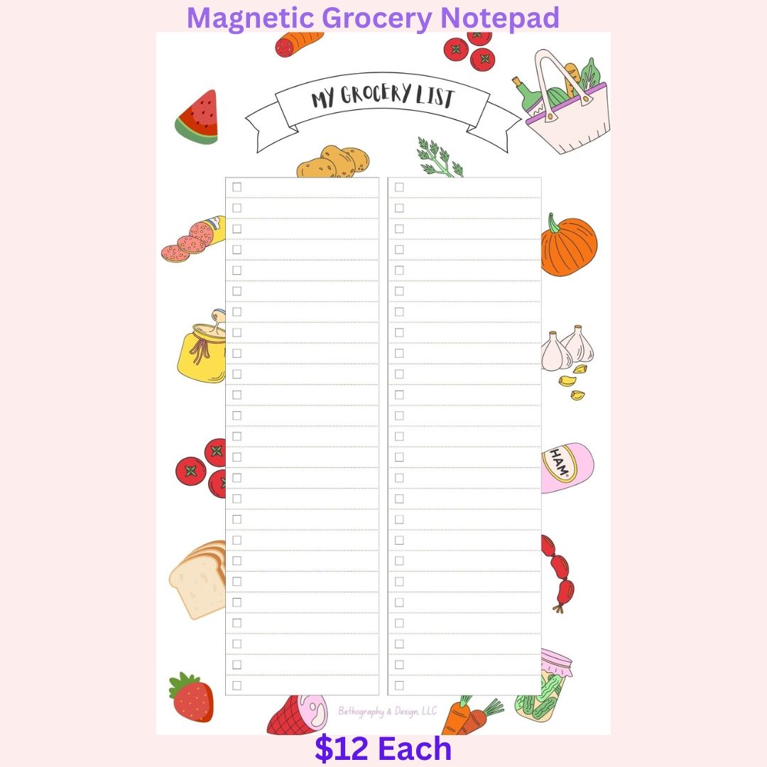 Magnetic Grocery List Notepad – Fridge Pad (8.5x5.5)