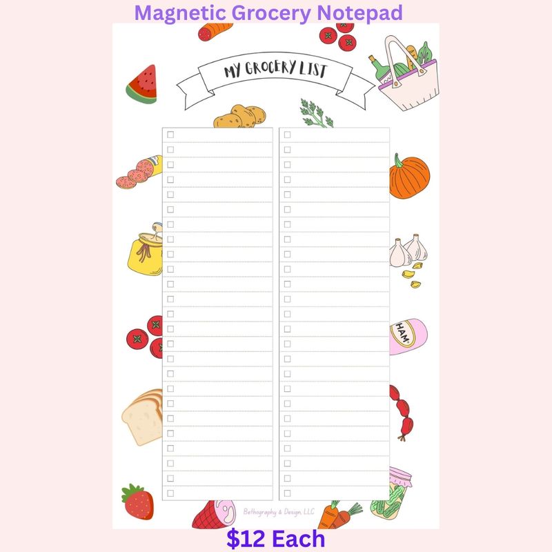 Magnetic Grocery List Notepad – Fridge Pad (8.5x5.5)