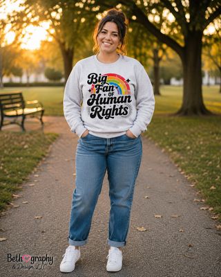 Big Fan of Human Rights Retro Rainbow Graphic Apparel