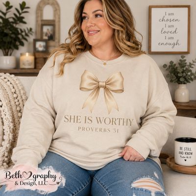 She Is Worthy – Proverbs 31 Christian Bow Apparel