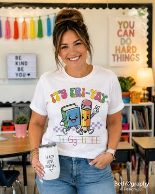It's Fri-Yay Teacher Shirt | Cute Book &amp; Pencil Friday Design