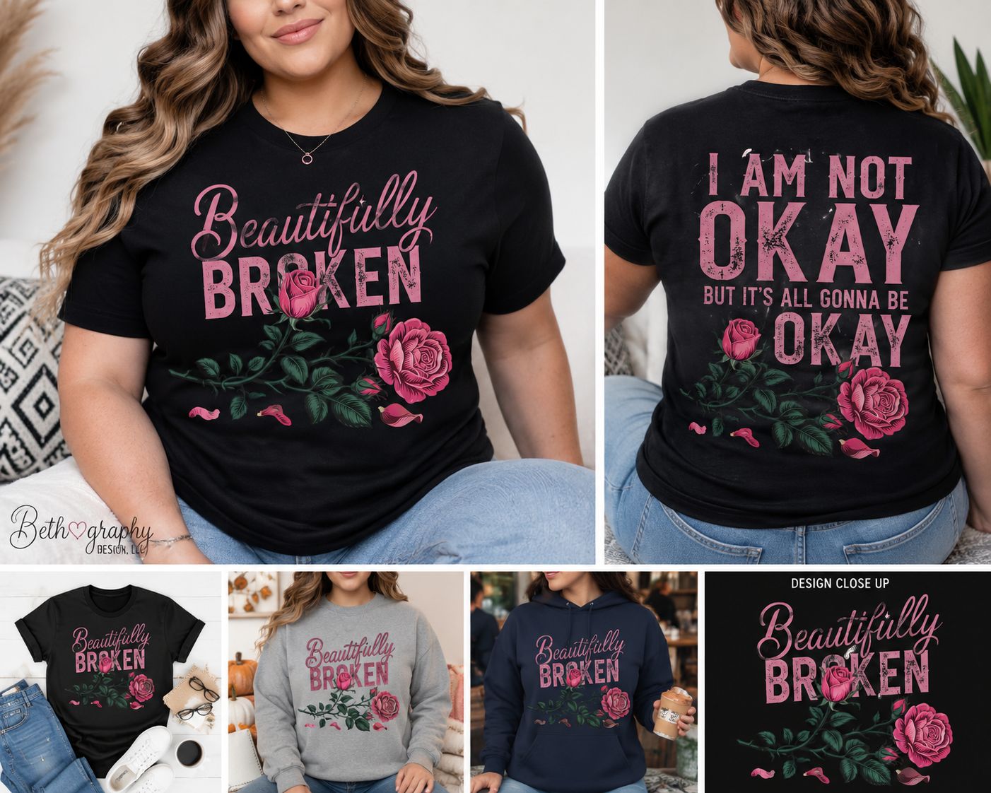 Beautifully Broken | Front &amp; Back Mental Health Awareness Graphic Apparel