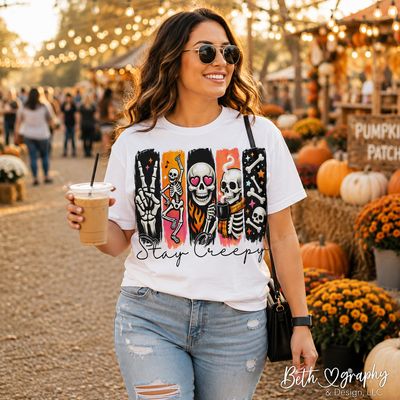 Stay Creepy Skeleton Halloween Graphic Apparel | T-Shirt, Sweatshirt &amp; Hoodie